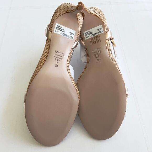 New SCHUTZ Aurora Mid Heel Sandal Women's SIZE 9.5 Gold Metalic Napa Platina - Picture 8 of 12